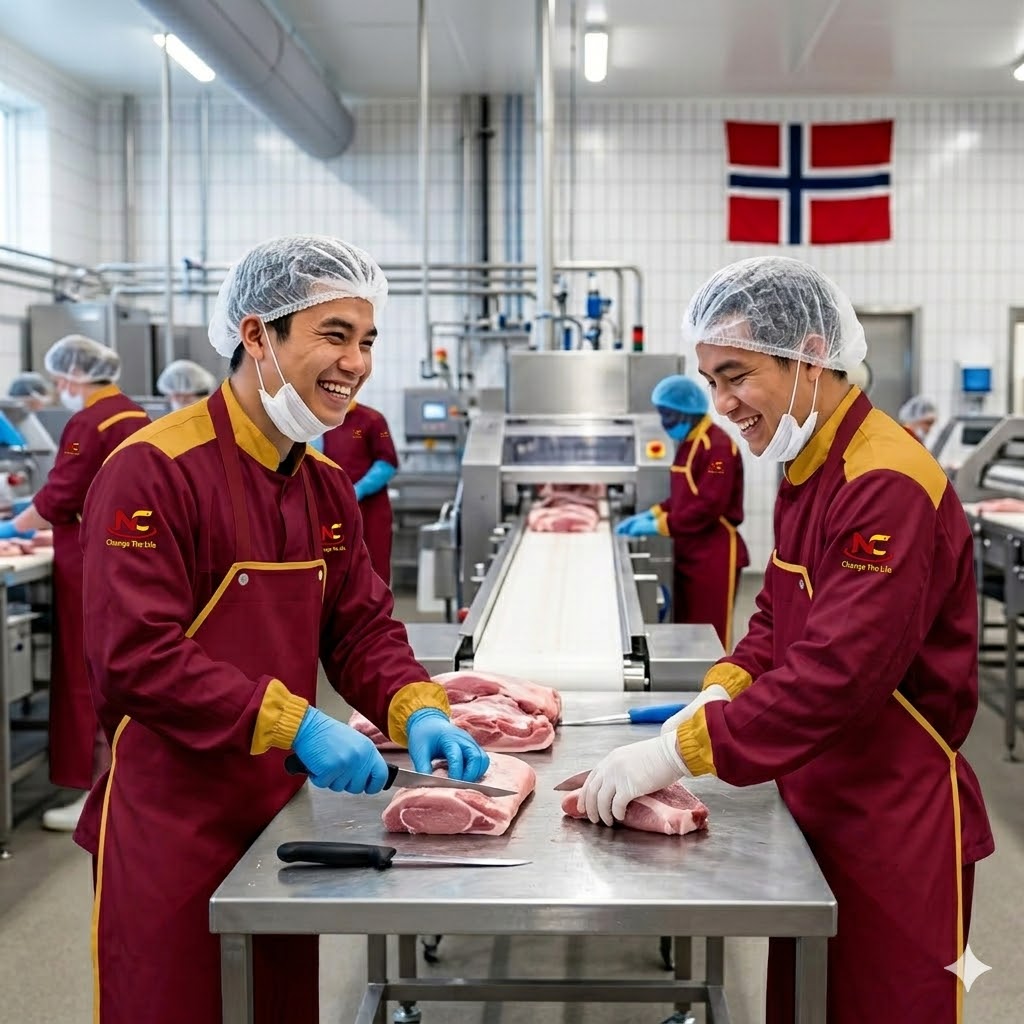 Tuyển 30 công nhân chế biến thịt lợn tại Nauy. Lương cơ bản 25 Eur/giờ.